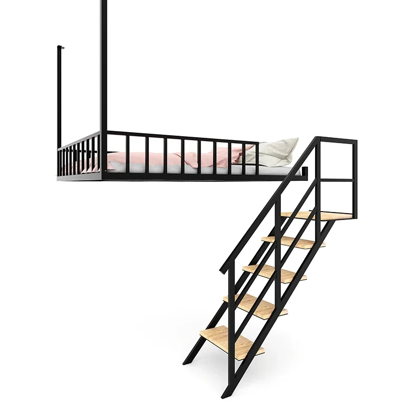 Simple small apartment loft bed hanging princess bed wrought iron space saving double bed dormitory apartment bunk