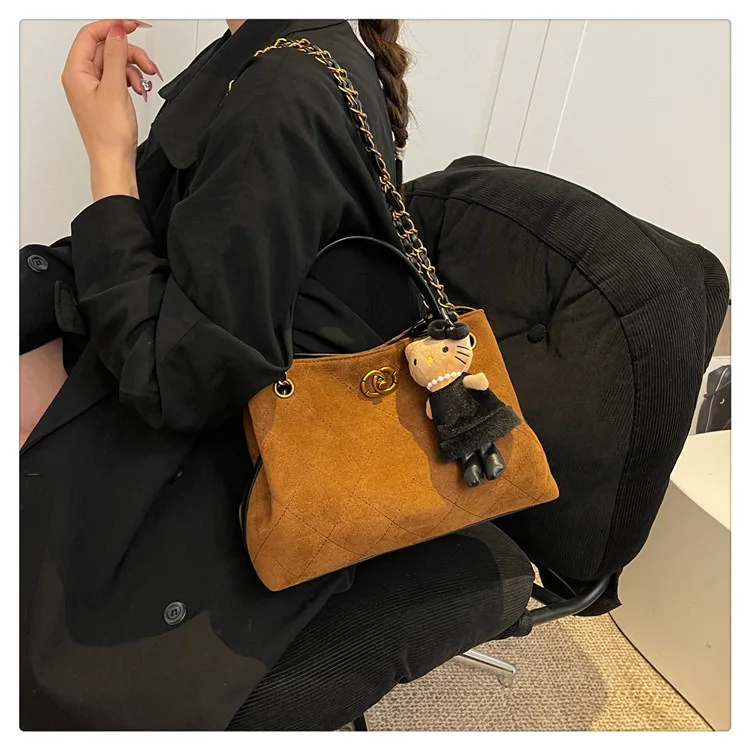 ‌ 세련된 핸드백-레트로 대용량 메신저 백, 스웨이드 마름모 체인 디자인, 조절 가능한 스트랩, 직장 및 여행용 캐주얼 지갑 ‌