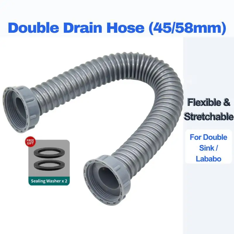 Universal Double Head Kitchen Sink Drain Hose (Extension) - Stretchable Flexible Pipe For Double Bowl