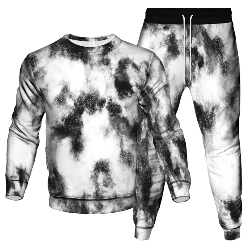 Fashion Colorful Splash Ink 3D Print Men\'s Sportswear Set Long-Sleeved T Shirt Pants 2-Piece Set Oversized Pullover Men Clothing