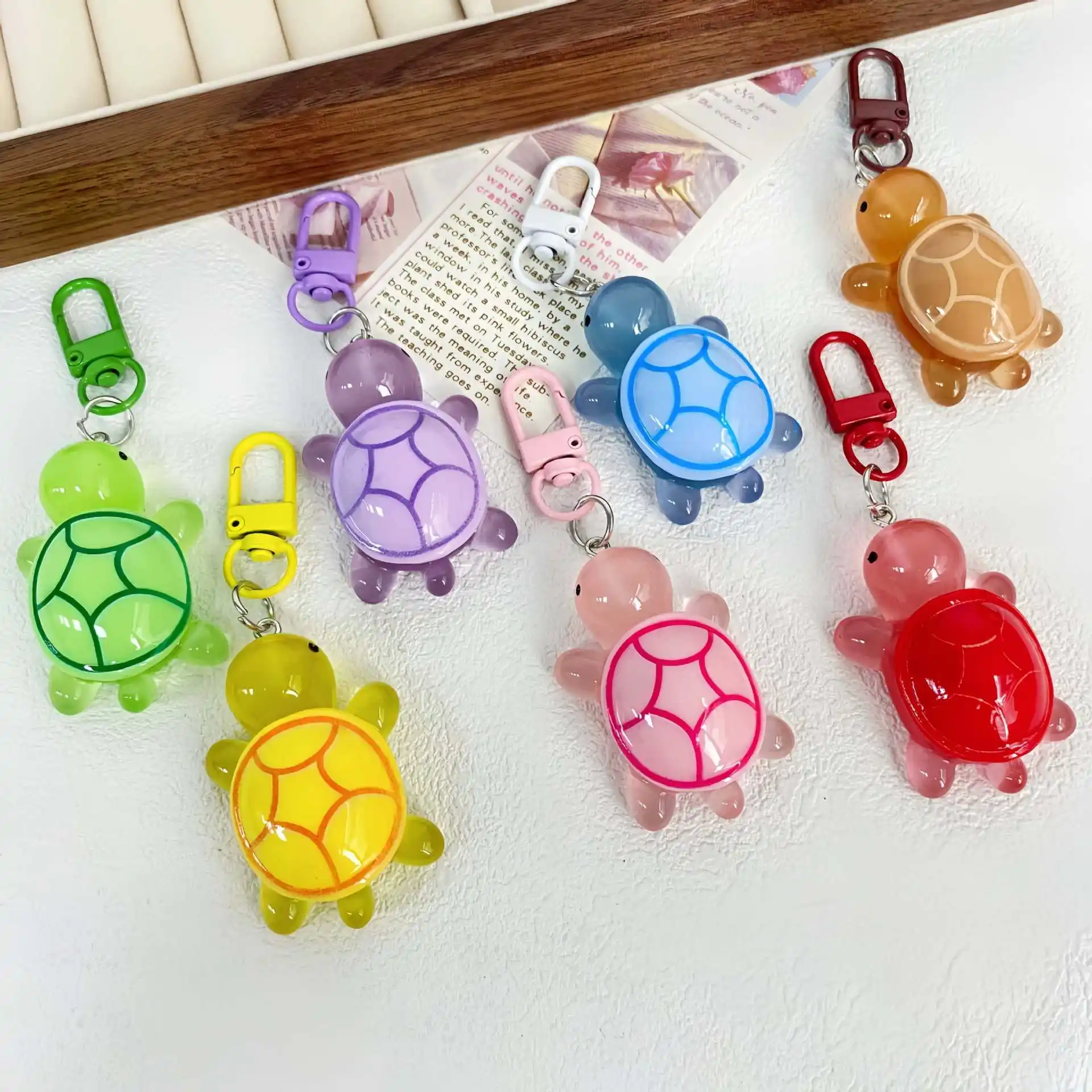 Cute Glow in The Dark Turtle Keychain for Women Girls Backpack Pendant Colorful Tortoise Keyring Student DIY Accessories Gift