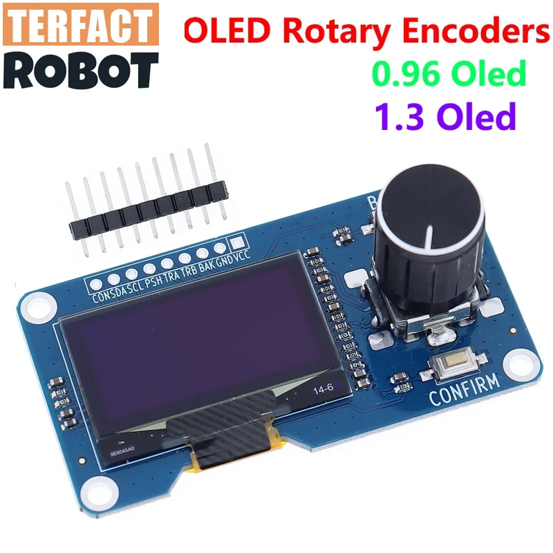 شاشة عرض oled بيضاء SAMIROB مقاس 0.96/1.3 بوصة مدمجة مع وحدة التشفير الدوارة EC11 واجهة IIC لاردوينو
