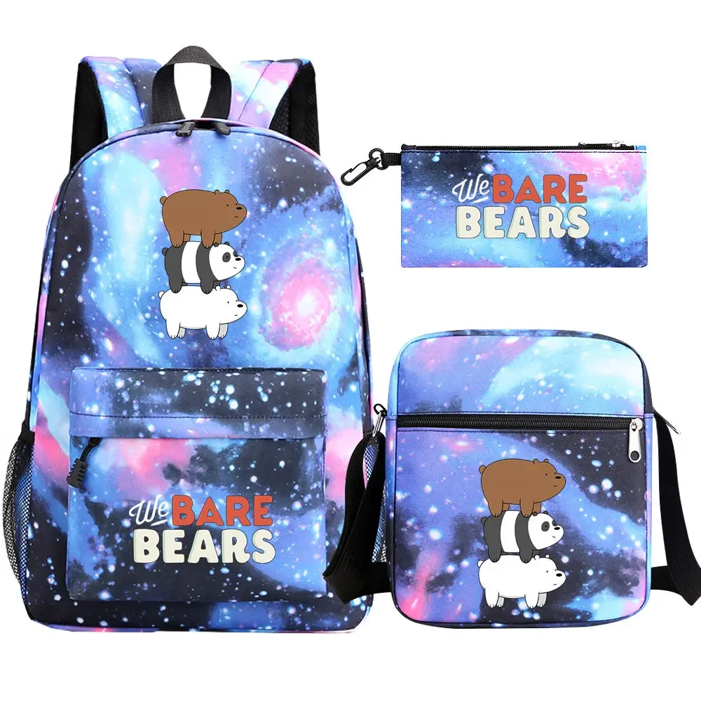 

Новинка We Bare Bears, 3 шт., сумки для школьных книг для мальчиков и девочек, дорожный рюкзак, сумка на плечо, сумки для ручек для мужчин и женщин