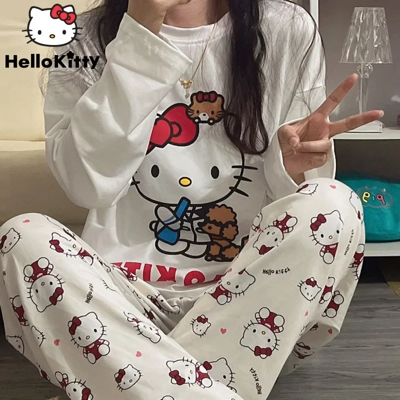 

Kawaii Sanrio Hello Kitty пижамы Pochacco аниме мультфильм студенты осень зима полиэстер с длинными рукавами ночное белье для девочек подарок