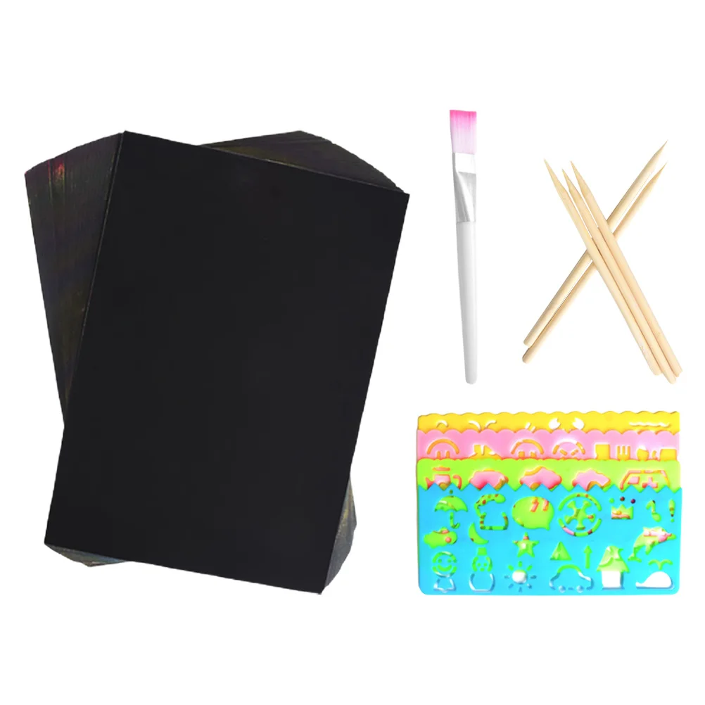 1 مجموعة أطفال لتقوم بها بنفسك خدش مجموعة فنية سميكة سوداء خدش ورقة للأطفال رسم صياغة النشاط قوس قزح تكشف التعليمية #2