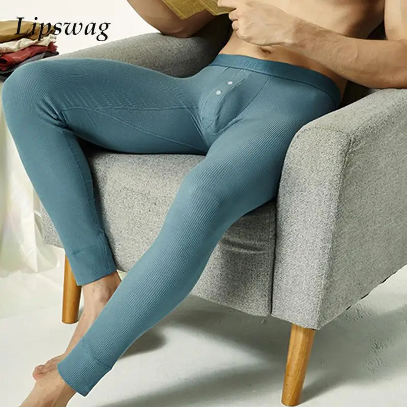 Sexy Skinny Stretch Knitted Pants Mens Solid Color Breathable Soft Comfy Pajamas Pants For Men 2025 Spring Casual Sleepwear Pant