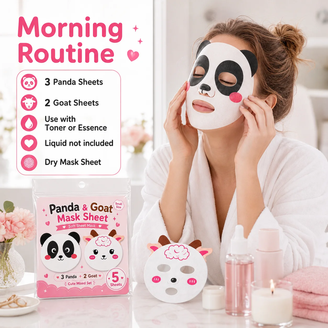 판다와 염소 디자인의 드라이 페이스 마스크 시트 5개, - Sheet Face Mask Pack 리뷰 및 가격