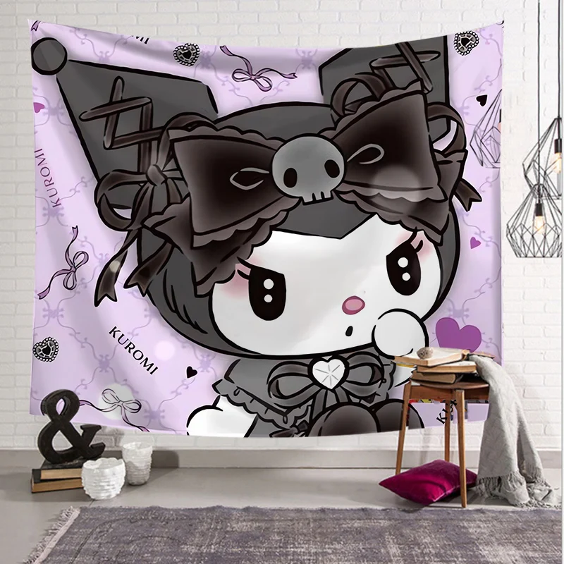 Sanrio Kuromi New Tapestry Cute Cartoon Pattern Backdrop Background Cloth Anime Backdrop Poster Room Wall Decoration Kids Gift