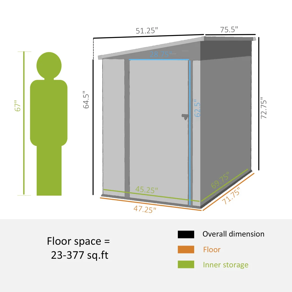 4' x 6' Metal Outdoor Storage Shed, Lean to Storage Shed, Garden Tool Storage House with Lockable Door and 2 Air Vents