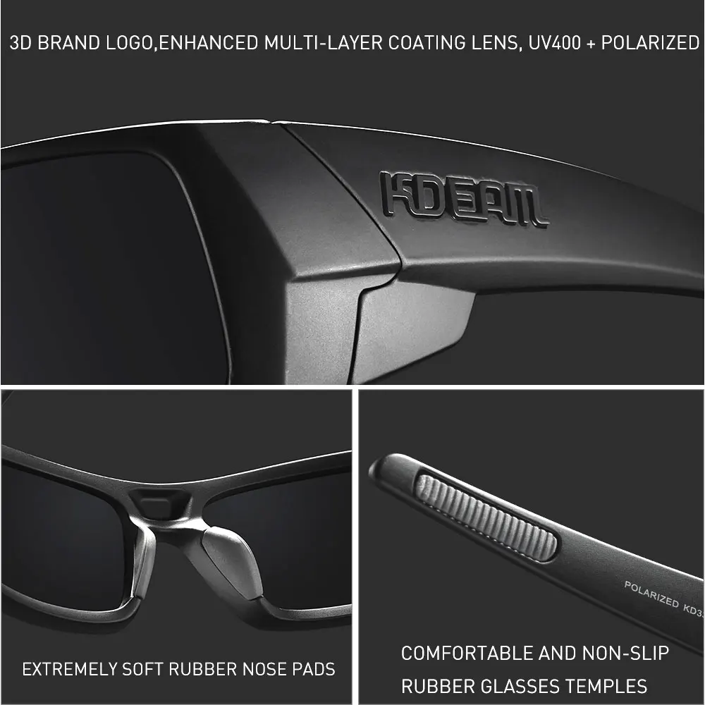 KDEAM All Black Fishing Sunglasses Men Outdoor Sports Sun Glasses Photochromic Lens With Zipper Case