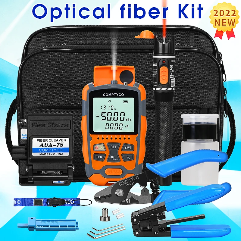 

COMPTYCO FTTH Fiber Optic Tool Kit with Fiber Cleaver -50~+26dBm AUA-M5 3 in 1 MIni Optical Power Meter Visual Fault Locator10mw