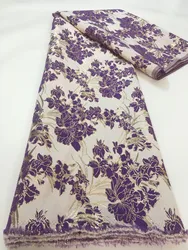 2022 Latest Purple French Jacquard Brocade Lace Fabric New High Quality African Nigerian Organza Lace Fabric For Party KJK22146A