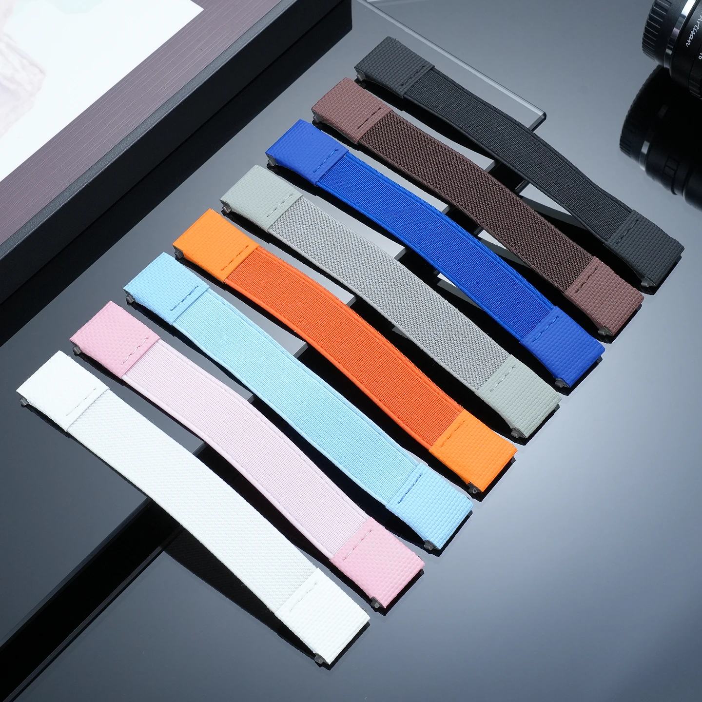 Custom 19mm 21mm One-piece Elastic Nylon Watch Band for Cartier Santos WSSA0009 WSSA0018 WSSA0013 Quick Release FKM Watch Strap