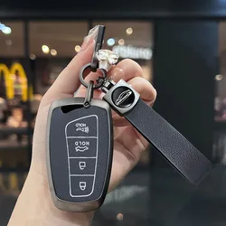 Zinc Alloy Leather Car Key Case Holder For Hyundai Grand Santa Fe 3 DM IX45 IX35 Genesis DH Grandeur Azera HG Equus 2013 2014