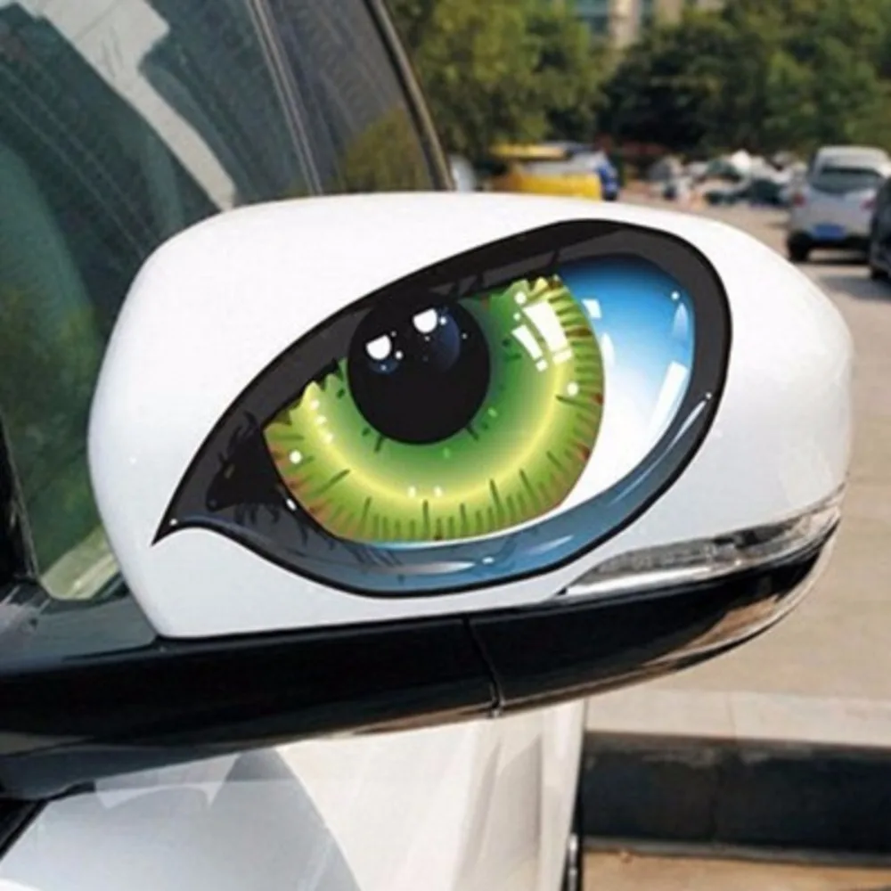 2pcs Durable 3D Stereo Car Stickers Reflective Cat Eyes Window Decals Auto Body Styling Rear Windshield