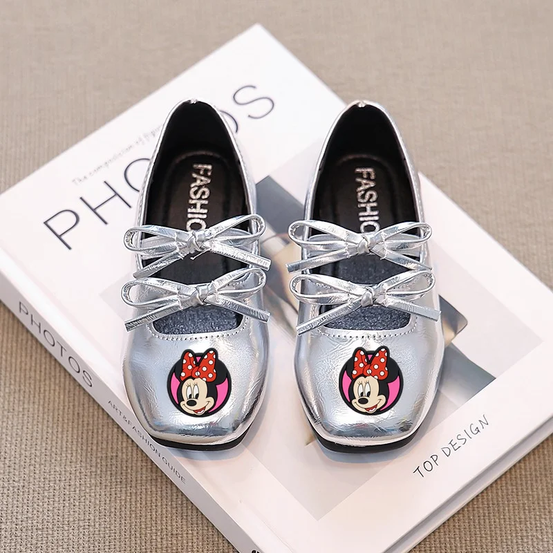 

Кожаные туфли с бантом для девочек, весенне-осенние, повседневные, новые, в стиле Мэри Джейн, для первых шагов, с Микки Маусом, детские балетки для принцесс, на мягкой подошве