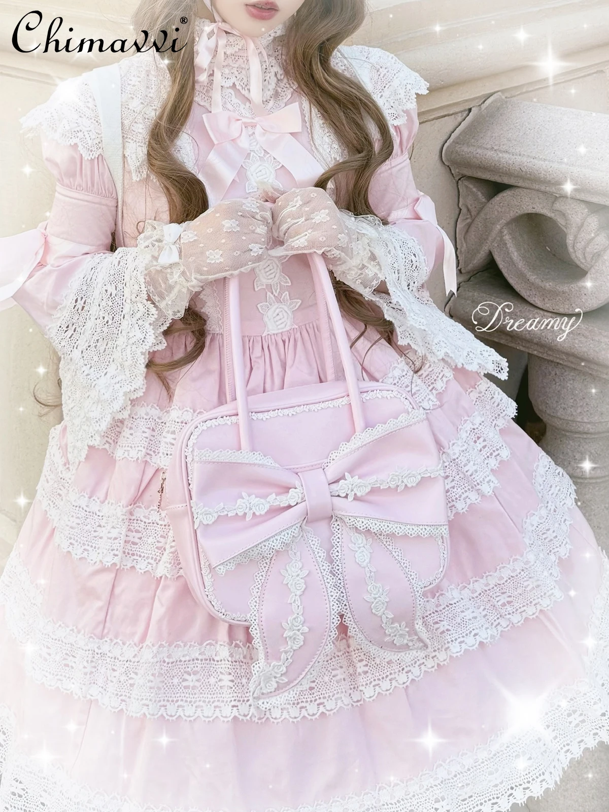 Original Japanese Style Retro Lolita Bag Sweet Girl Lace Handbag Princess Cute Bow Ladies Elegant Versatile Shoulder Bag