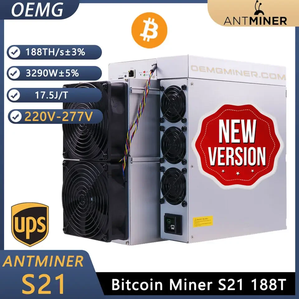 Bitmain Antminer S21 188Th/s 3290W BTC Miner Entrada 220~277 AC EndlessMining