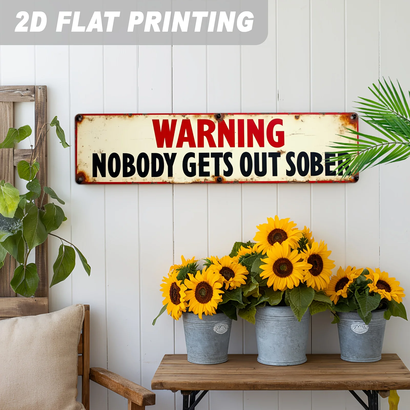 Warning: No One Leaves Sober Metal Sign, Country Bar Decor Home Wall Art, for Man Cave, Bar, Party Decor Sign and Plaque