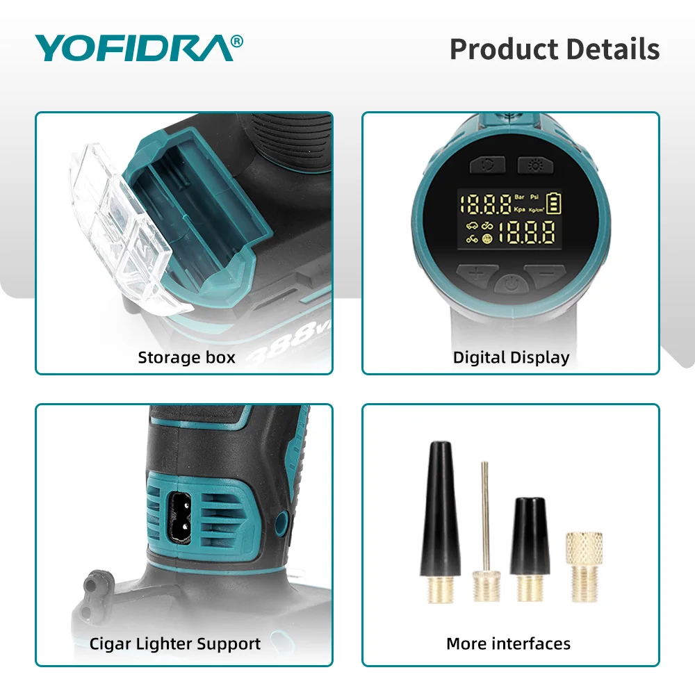 Electric Air Pump Tire Inflator High Pressure Digital Display Multifunct Car Air Compressor Tool For Makita 18V Battery Pin