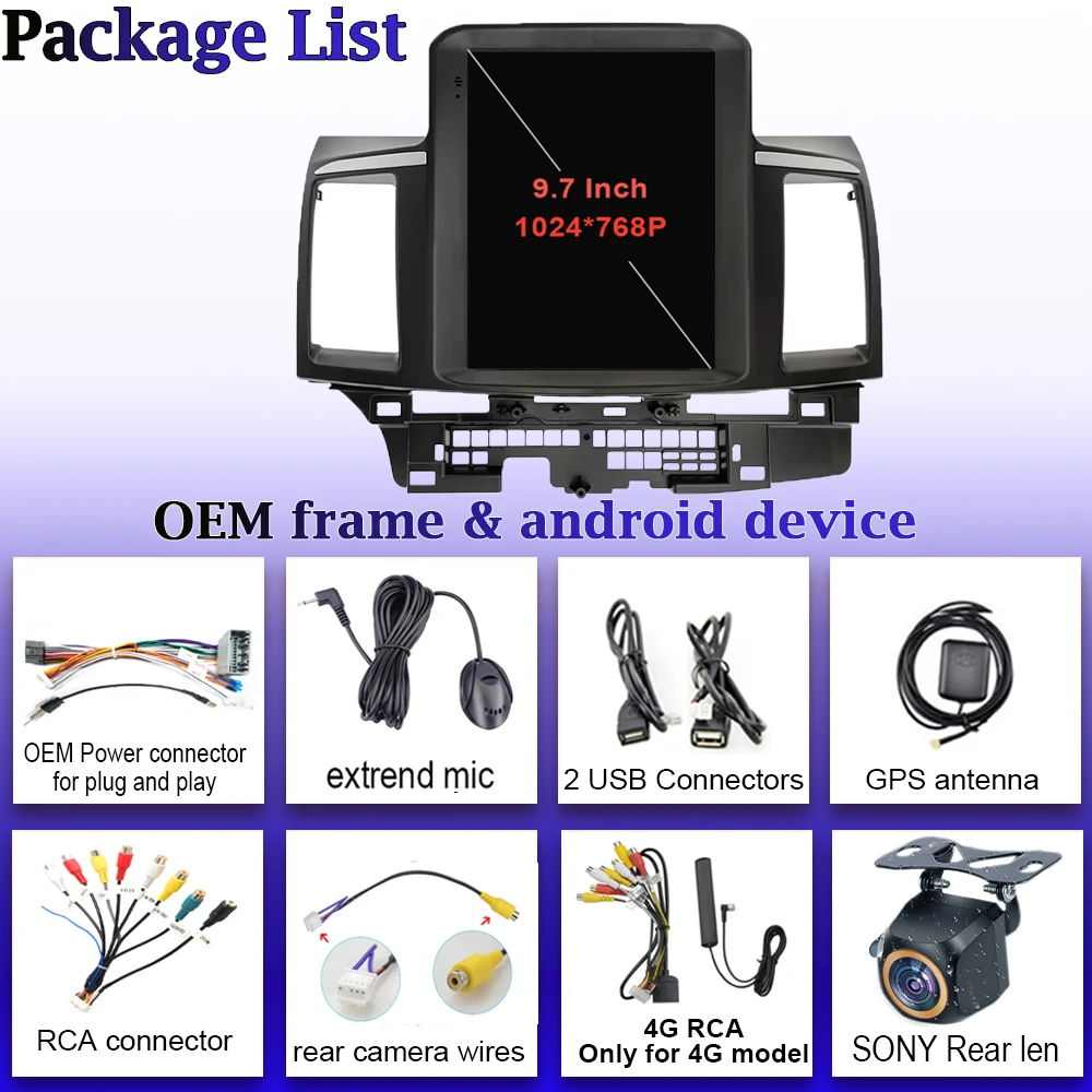 Android 15 For Mitsubishi Lancer 2008-2016 Carplay Multimedia Player navigation 9.7Inch 5G Wifi DSP Touch Display Android Auto