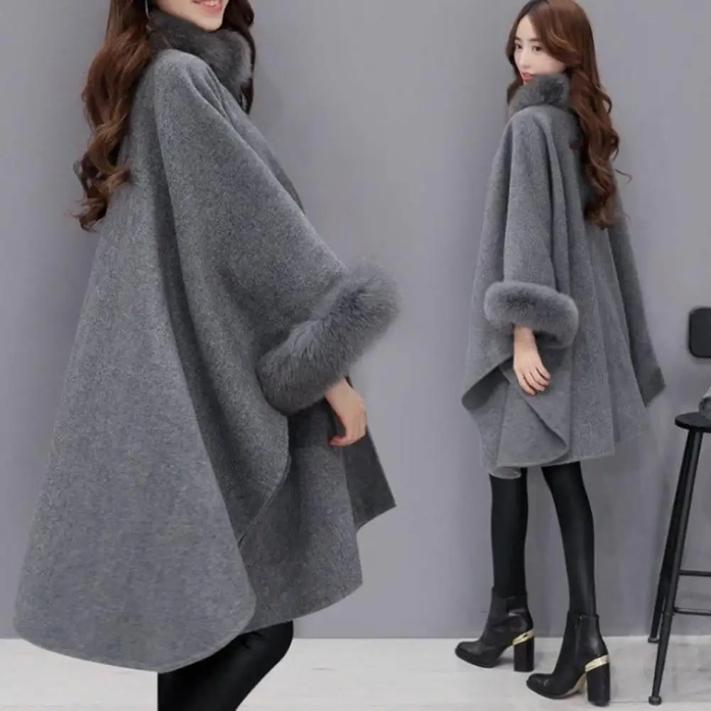 Popular  Women Cape Coat Autumn Winter Warm Loose-fitting Mid-length Poncho Coat All Match Female Poncho Coat for Daily Wear