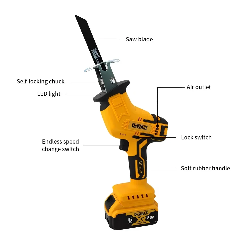 Dewalt-Scie alternative sans fil, scie électrique sans balais, outil électrique multifonctionnel, coupe de tuyaux en métal et en bois, 2800 tr/min, 20V