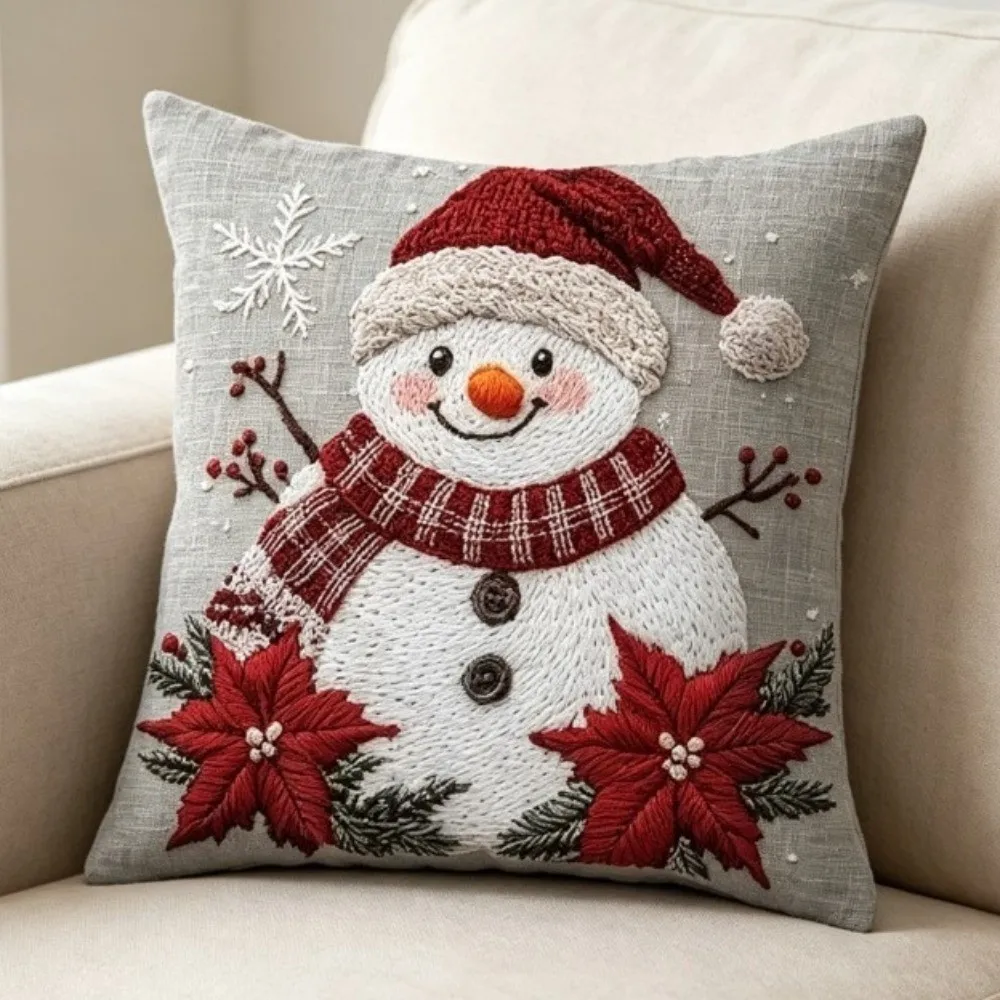 Cartoon 2D Flat Printing Christmas Pillow Covers Plaid Flower Xmas Tree Pillowslip Soft Ball Santa Pillow Cover Bedroom