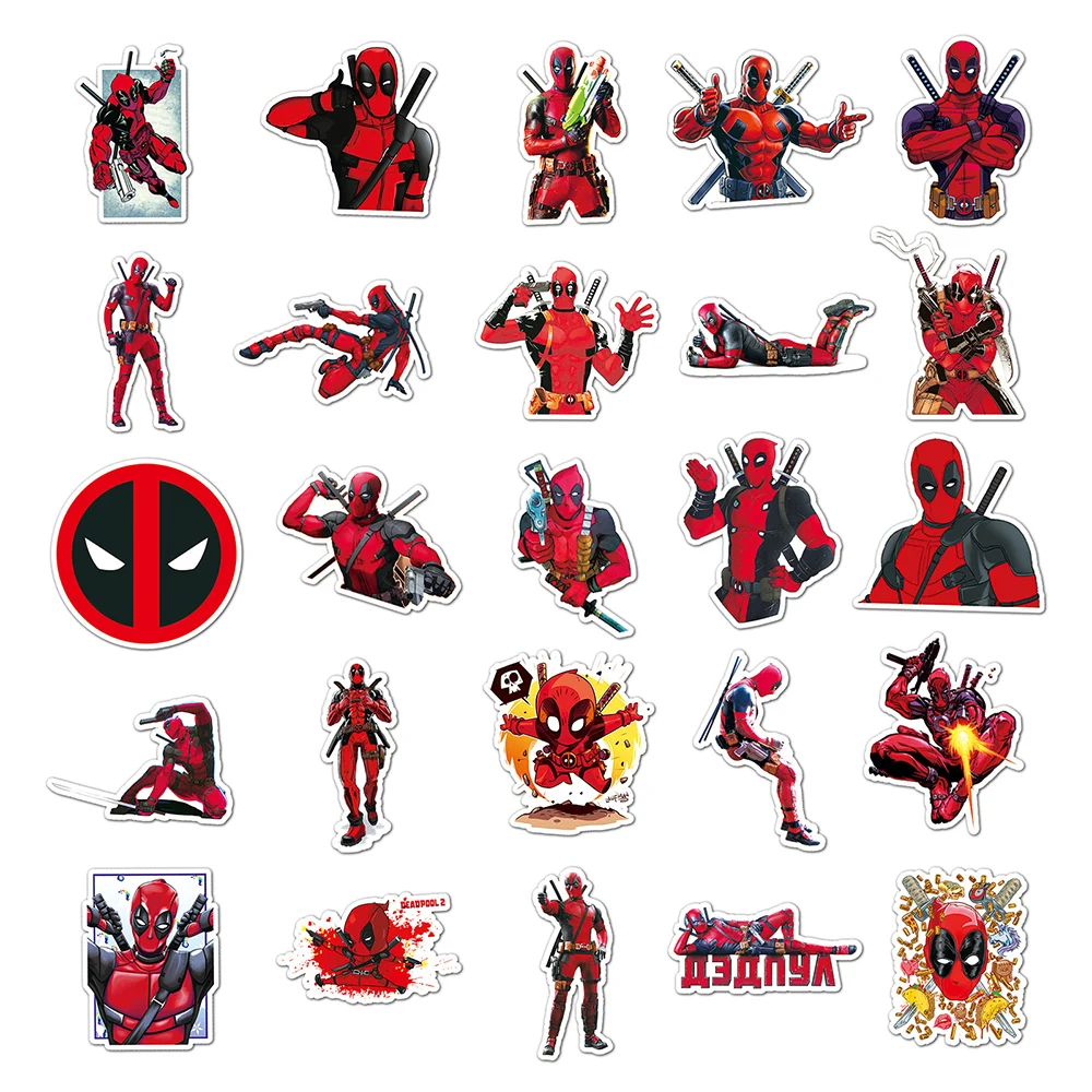 10/30/50pcs Disney The Avengers Deadpool Cartoon Stickers Cool Super Hero Anime Decals DIY Phone Laptop Skateboard Sticker Decor