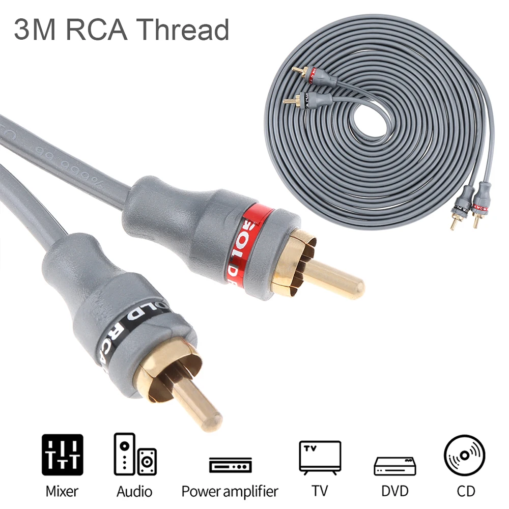 3M 2RCA Male to 2RCA Stereo Audio Cable Gold-Plated with Speaker/ AMP/ Turntable/ Receiver/ Home Theater/ Subwoofer