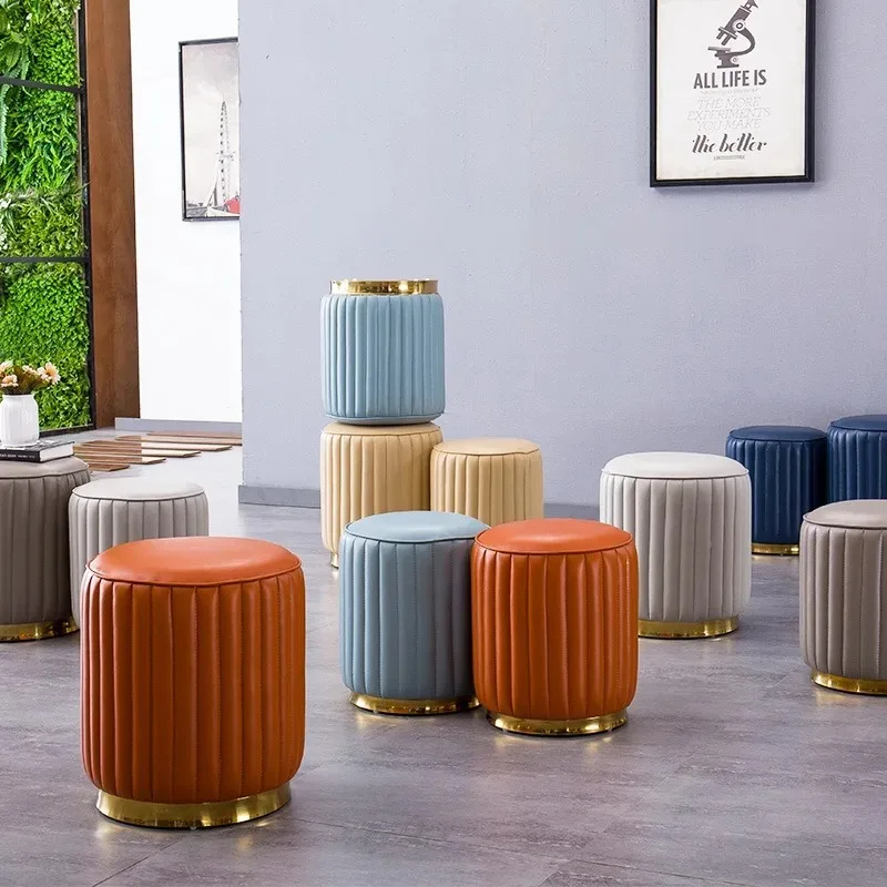 

Кожаное круглое маленькое домашнее мягкое сиденье, журнальный столик, табурет, диван, табурет для пеленания обуви, гостиная, Интернет-знаменитости