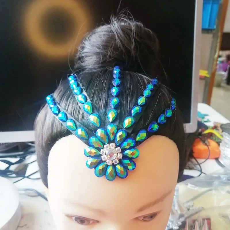 

Индивидуальные современные головные уборы для латинских танцев, профессиональные стандартные аксессуары для волос для соревнований, боев с цветочным узором для девочек