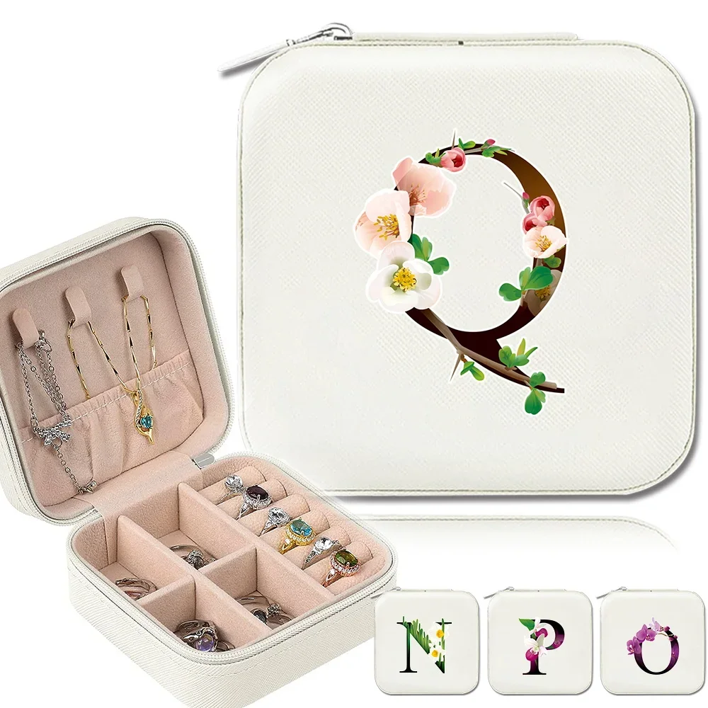 Mini Waterproof Jewelry Box Multi Grid Jewel for Women's Accessories Portable PU Leather Flower Color Letter Printing Serise