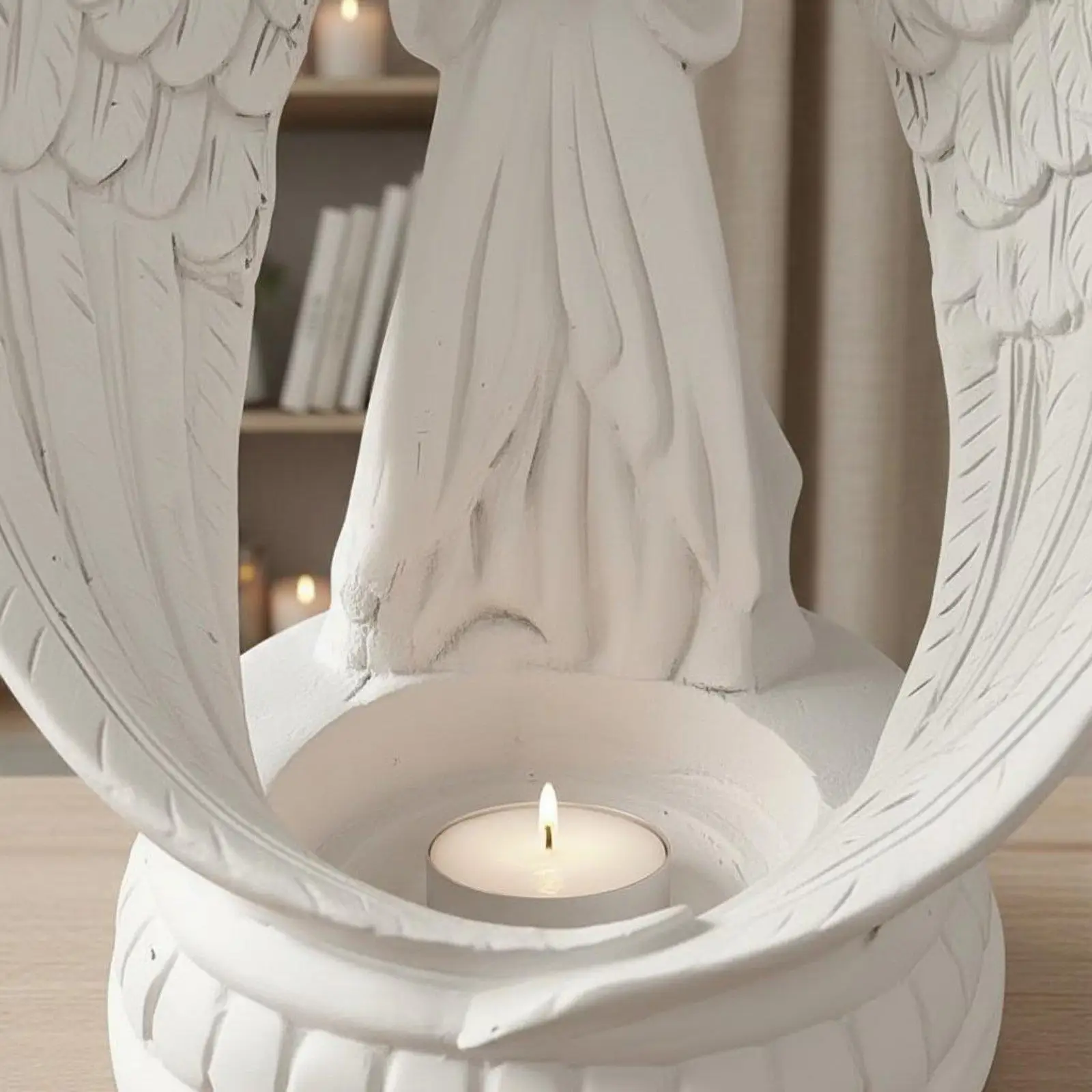 White Resin Angel Statue Nordic design Angel Wing Candle Holder Romantic Atmosphere Candlestick for Wedding, Living Room, Table - view 4
