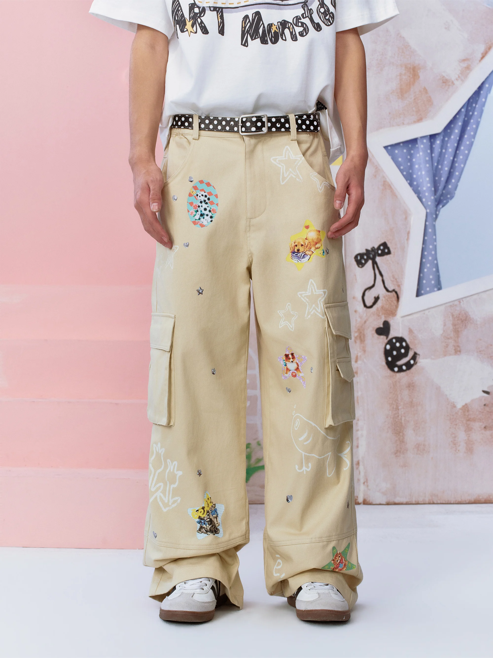 Blue Sea Star Pet Sticker Pocket Casual Pants Straight Leg Wide Leg Cotton Blend Comfortable Everyday Wear Printed Leisure Tr...