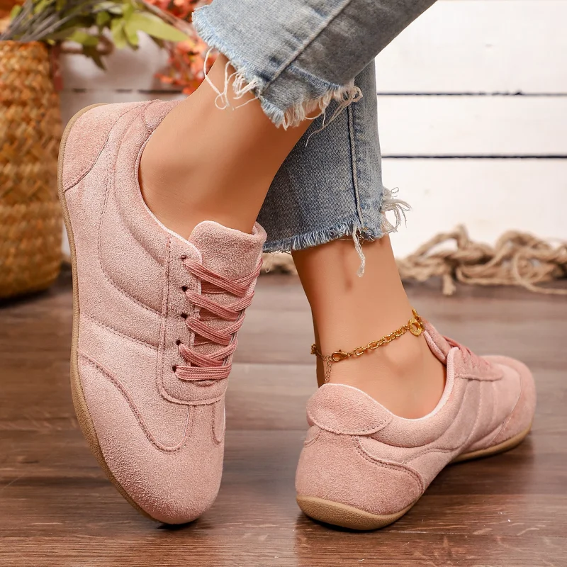 Women's Natural Suede Leather Lace-up 2026 New Sneakers Round Toe Soft Comfort Casual Female Outdoor Leisure Shoes for Woman