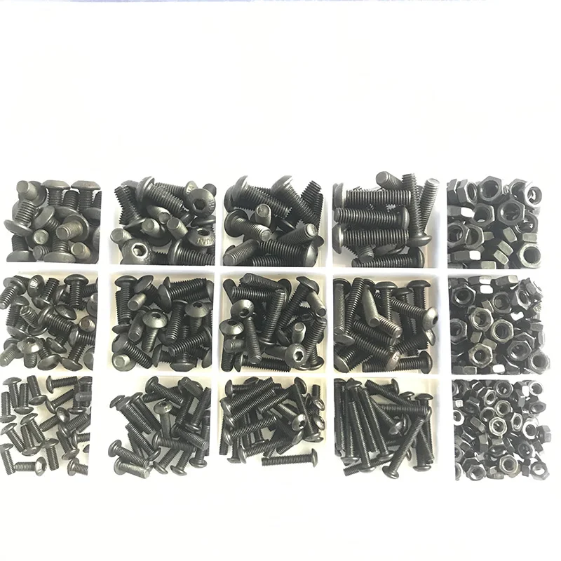 Hex Socket Screw Set M3 M4 M5 431pcs Machine Bolts and Nuts Black 10.9 Grade Hexagon Round Head Screw Nut Assortment Kit