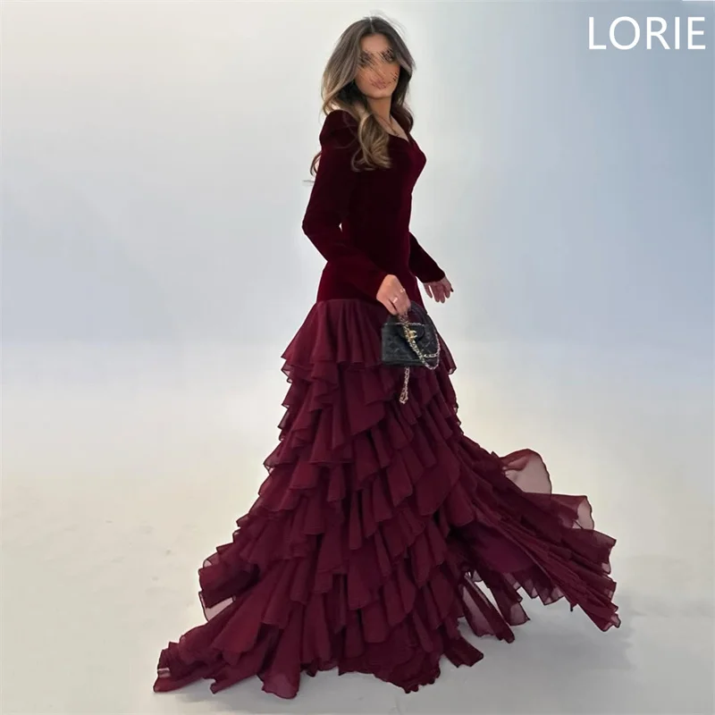 

LORIE Burgundy A-line Applique Evening Dress vestidos de fiesta Long Puff Sleeves Prom Gowns Gauze فساتين سهرة Customized 2025