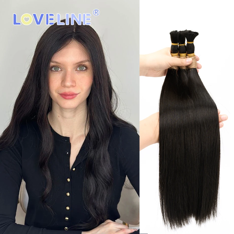 

Loveline 1B# Straight Bulk Human Hair Extension 12A Virgin Hair Natural Black No Weft Unprocessed Bulk Human Hair Extension