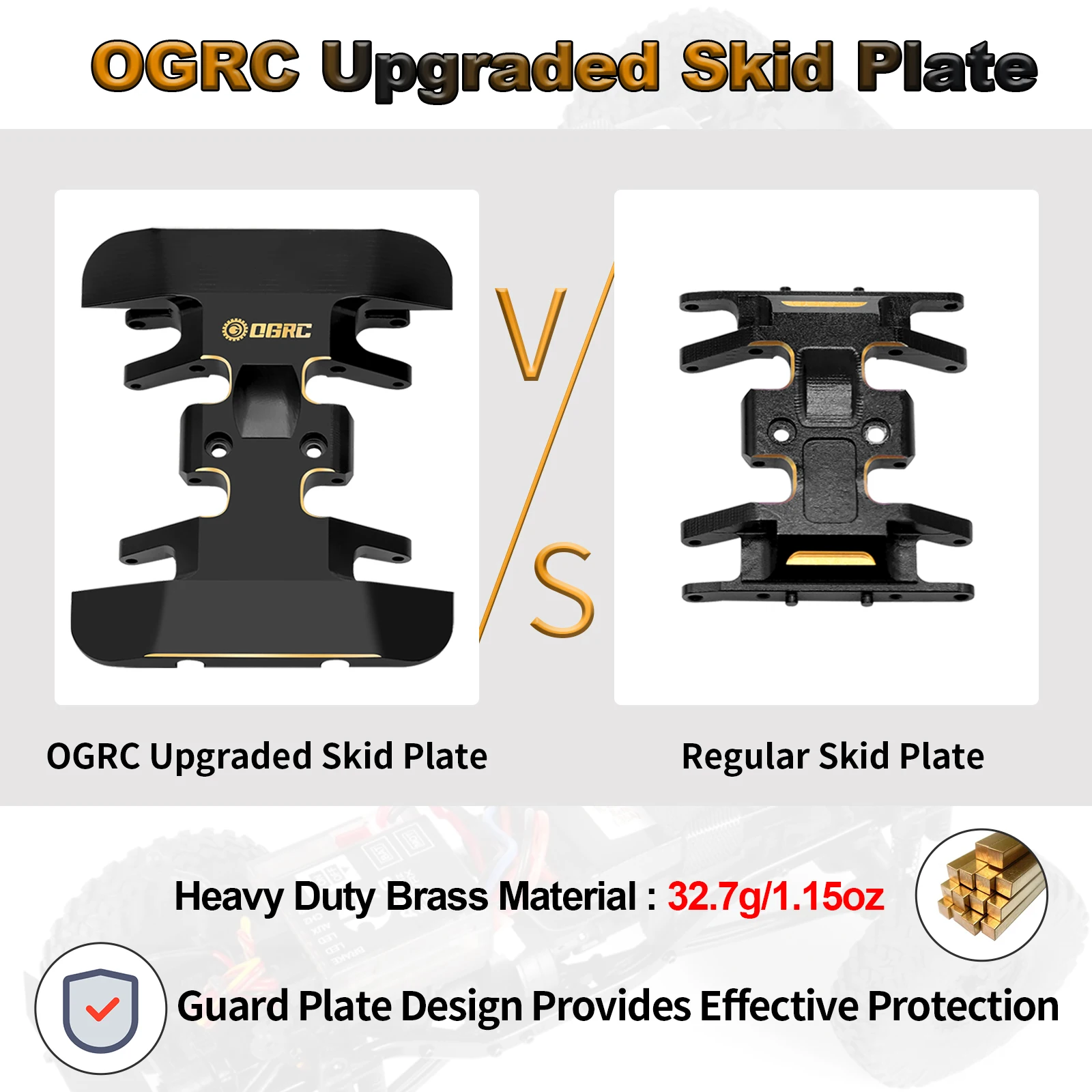 OGRC 32g Brass Skid Plate Counterweight Center Gearbox Mount for Axial SCX24 Deadbolt C10 JLU Gladiator Bronco 1/24 RC Upgrade