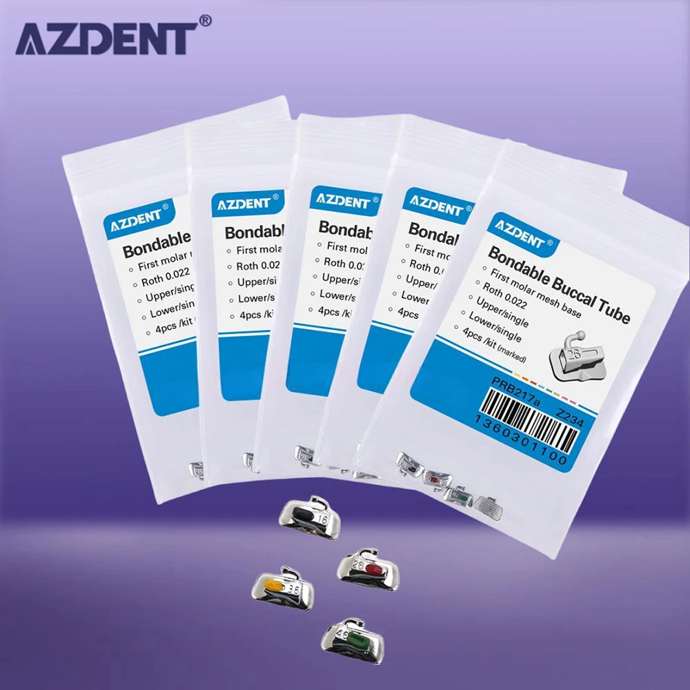 5 Packs=20 pcs AZDENT Dental Orthodontic Buccal Tubes 1st Molar Mesh Base Non Convertible Bondable Roth MBT 022 018 Single Tube