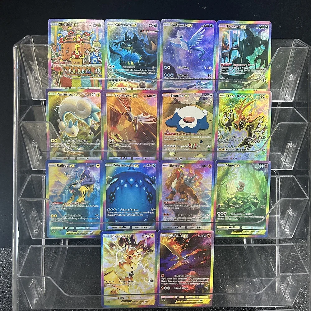 DIY Anime PTCG Pocket Collection Card English Snorlax Raikou Entei Mew Tapu Koko Refractive Color Flash Card Child Toy Gifts