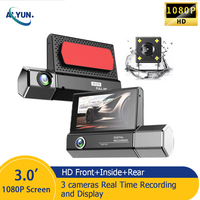 Dash Cam 3Inch Car DVR WIFI FHD 1080P 360°Rotatable Front Inside Rear 3Lens Vehicle Night Vision Video Loop Recorder