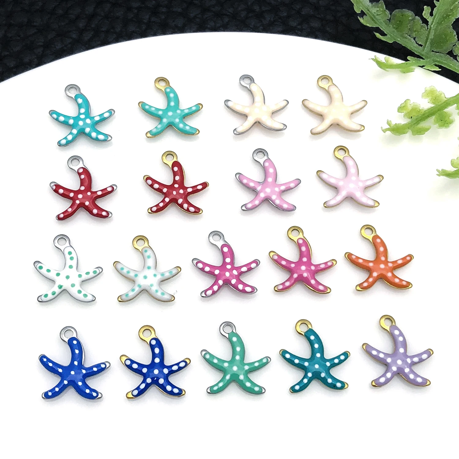 5pcs 10x10mm Stainless Steel Gold Wave Dot Starfish Charms Enamel Pendants for Jewelry Making DIY Necklace Bracelet view 4