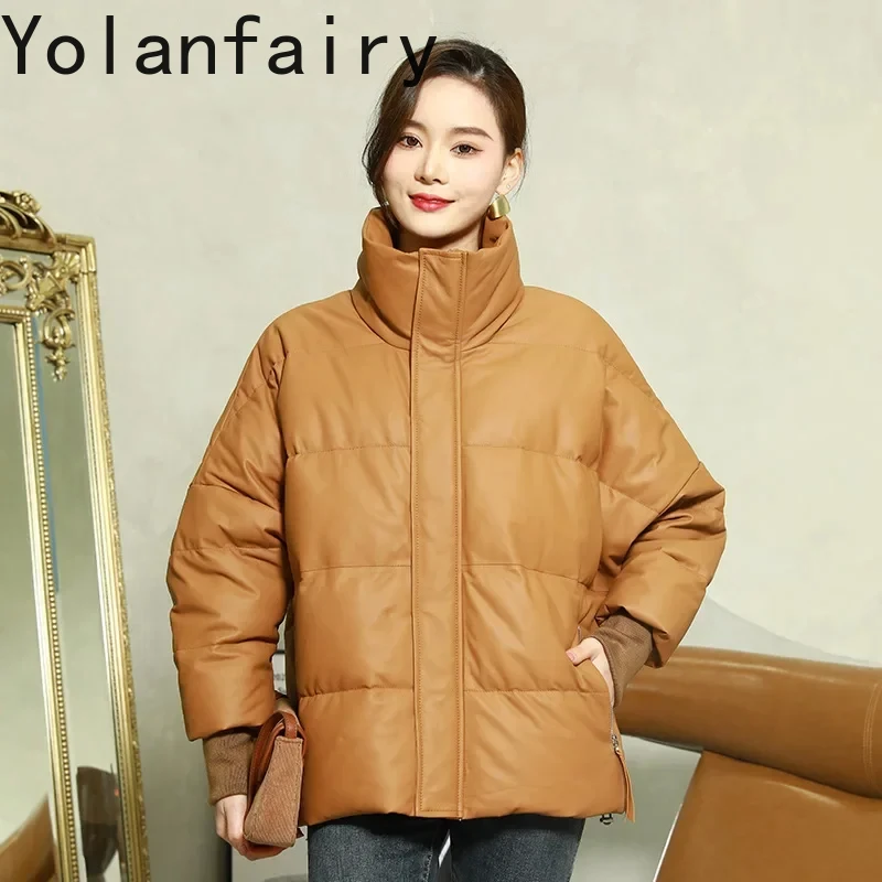 100% Genuine Sheepskin Jacket Women Winter 2024 Warm Down Jackets for Women Loose Down Coats Black Leather Coat Jaqueta Feminina