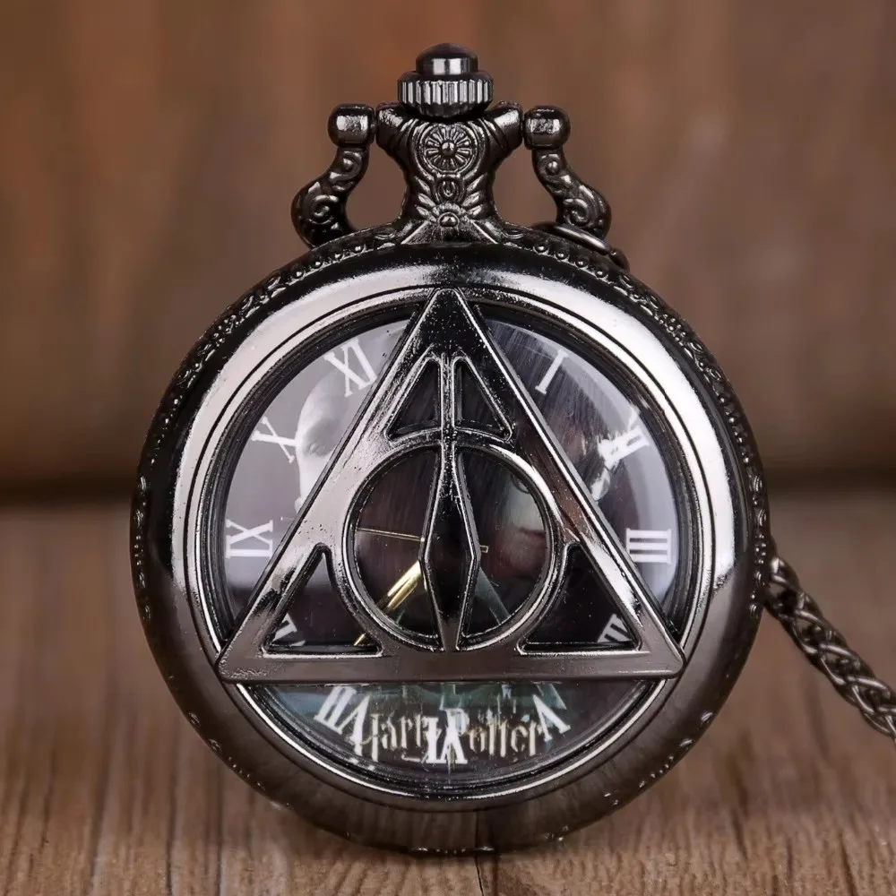 Retro Zakhorloge Driehoek De Dodelijke Helden Heer Analoge Bronzen Quartz Zakhorloge Mannen Ketting Hanger Horloges Verjaardag Gif