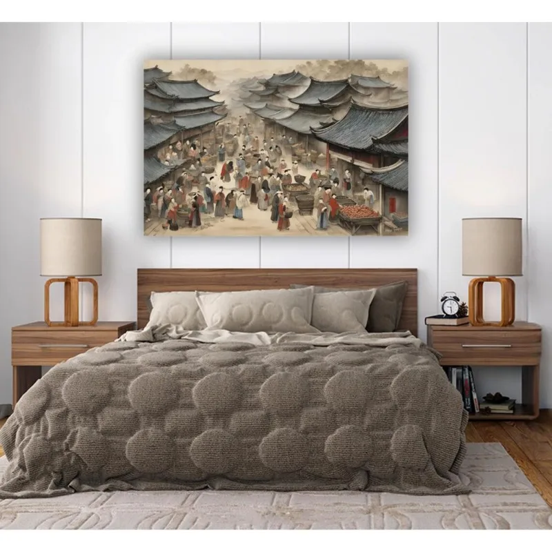 1PC frameless Vintage Ink Wash Korean Views Poster Joseon Lantern Festival Life Scenery Canvas Painting Wall Art for Living Room view 3