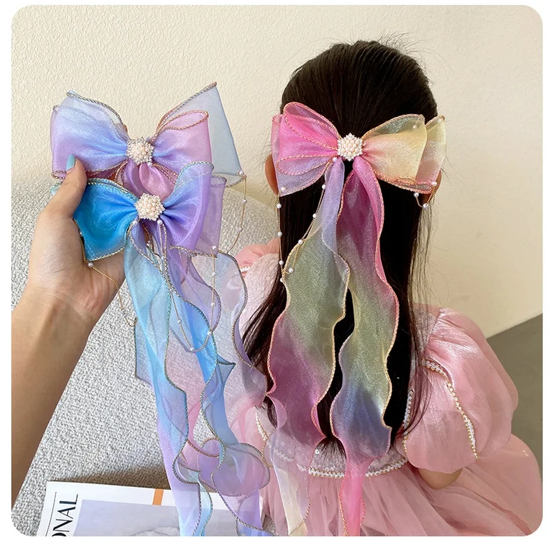 Fashion Hair Accessories New Girls Cute Colorful Chiffon Bow Ribbon Hairpins Children Sweet Hair Clips Hair Accessories