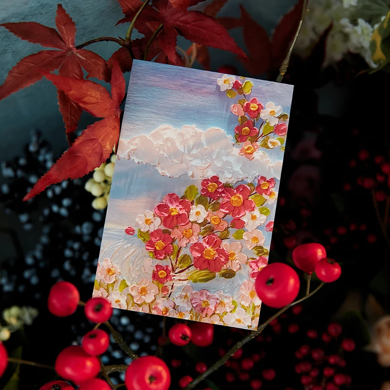 30Pcs Oil Painting Literary Postcard Gift Message Greeting Card Invitation Card Gift Wall Sticker Set Card