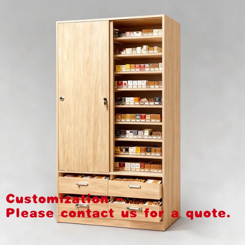 Customize.Light Wood Grain Lockable Storage Cabinet CE Certified Smooth Surface Multi-compartment Organizer Display
